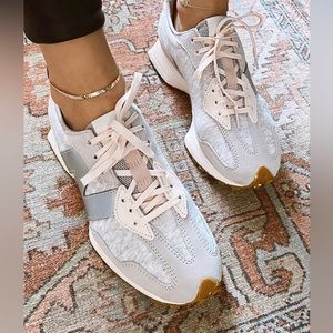 As seen in Brooklyn Blonde, New Balance 327 Grey Silver w/ Speckled Sole Sz 6.5